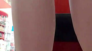 Stepsister shows dirty feet and panties after workout in store