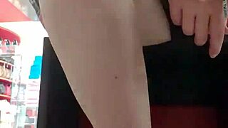 Stepsister shows dirty feet and panties after workout in store