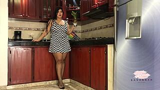 horny latina couple fucks in kitchen before doctor's - savannah watson