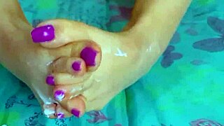 teeny mani nails - glass dildo slides across soles and painted toe nails 😍