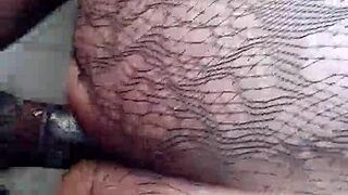 Old woman's pussy lips grip the cock tightly inside.