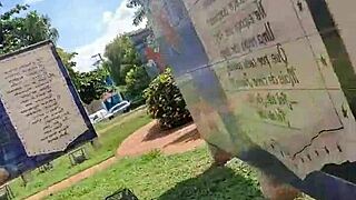 Latina finds outdoor spot after shopping to masturbate to orgasm