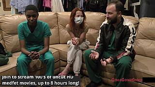 Behind the scenes, the nurse tries on different gloves to see which fits best with Jewel.