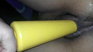 latina wife rides big dildo to orgasm, moaning loudly