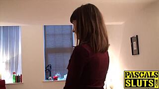 sub girl with big boobs fucks on leash