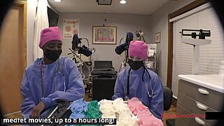 Behind the scenes, the nurse tries on different gloves to see which fits best with Jewel.