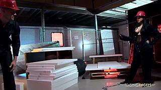 this stunning brunette gets mouth and cunt stuffed with fat cock