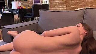 Watch this young couple's deep penetration in the kitchen! Monster cock fucking hard!