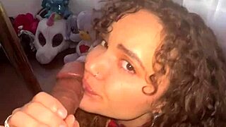 curly-haired nympho getting a sloppy facial from flaxk 😈