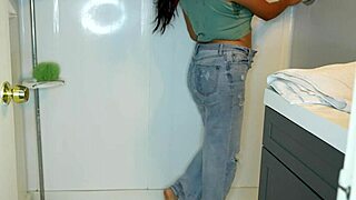 Latina wets her pants, strips, and takes a shower.