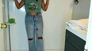 Latina wets her pants, strips, and takes a shower.