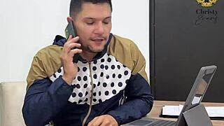 I got surprised at work with oiled ass licking and cum swapping