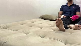 Naughty stepmom Saara seduces stepson in bedroom. Punishes with handjob, riding, and quickie fucking.