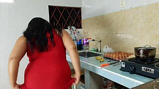 i worship her curvy ebony ass in pantyhose while riding in the kitchen