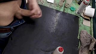 Skinny Teen Masturbates Monster Cock On Workbench At Work.