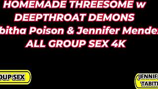 Jennifer Mendez and Tabitha Poisons in pink pantyhose get GANG BANGED