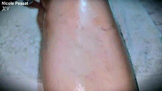 Pov Nicole gets her thick body and hairy pussy greased up