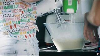 European babes feel intense passion while licking pussy in the kitchen