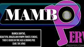 Bianca Dantas beautiful brazilian nymph takes 2 dicks then 3 dicks in the ass dap 5on1 tap pissing
