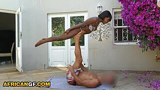 Amateur African couple works out then fucks doggystyle outdoors with monster cock