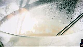 European babes feel intense passion while licking pussy in the kitchen