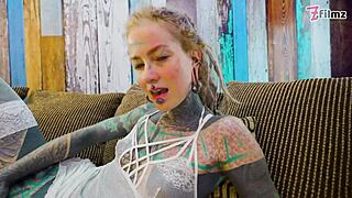 Tattoo Girl Plays Anal Solo with Big Dildo
