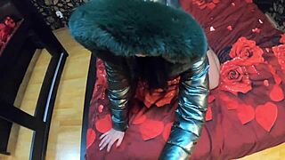 stepmom face-fucked cum on shiny down-jacket fetish