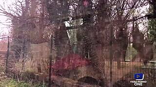 young brunette fucks in a bus while a voyeur watches her big tits