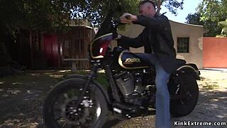 Biker unchained blonde and fucked her rough in bdsm bondage.