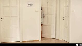 Redhead cougar humiliated in sex escape room, used like a doll with ripped clothes