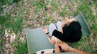 Pov bts of jerking off on ponytail brunette's hand during meditation, leading to deepthroat and huge facial cumshot