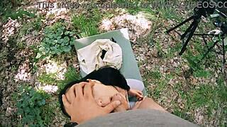 Pov bts of jerking off on ponytail brunette's hand during meditation, leading to deepthroat and huge facial cumshot