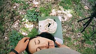 Pov bts of jerking off on ponytail brunette's hand during meditation, leading to deepthroat and huge facial cumshot