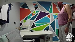 Redhead pornstar Sophie Fox acts as a slut in the shop. She gives pov blowjob and bareback gay sex with big tits.