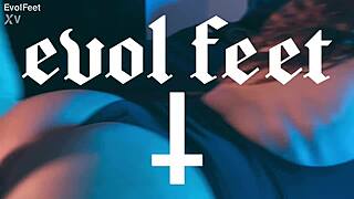 I'm up close sucking and licking Artemis's sweaty big tits and toes.