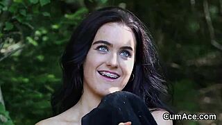 hot babe gets cum load on her face sucking all the jizm 😍