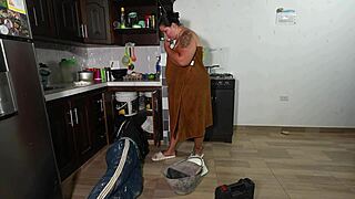 Plumber fucks hot latina in kitchen with huge cock