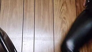 My mistress in leather boots and heels dominates with her sexy ass and shoes