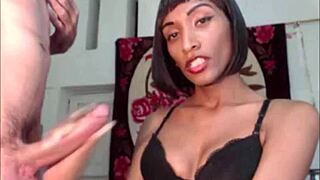 Stunning Ebony Tranny Deepthroats Lover