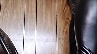 My mistress in leather boots and heels dominates with her sexy ass and shoes