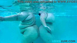 busty bbw lexxxi luxe and friend splash underwater in pool