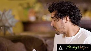 Naughty milf Rayveness flashes huge tits while stepson draws her