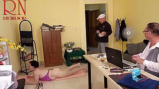 i'm doing yoga in the office with regina noir scene six feeling relaxed and focused on my poses