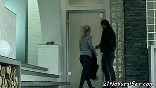 Small tits European beauty rides cock in classy erotic missionary position.