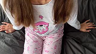 Horny teen fingering pussy squirts from big cock cumshot