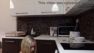 Hot blonde girlfriend flashes tight pussy in miniskirt