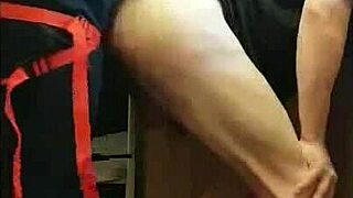 pegging boyfriend's ass in kitchen and bathroom