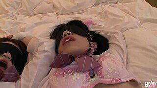 Chiharu and Hikari submit to their master in a wild threesome