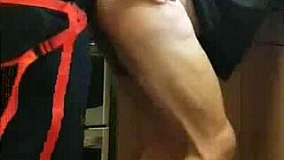 pegging boyfriend's ass in kitchen and bathroom