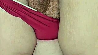 Red thong with big cheeks and pussy